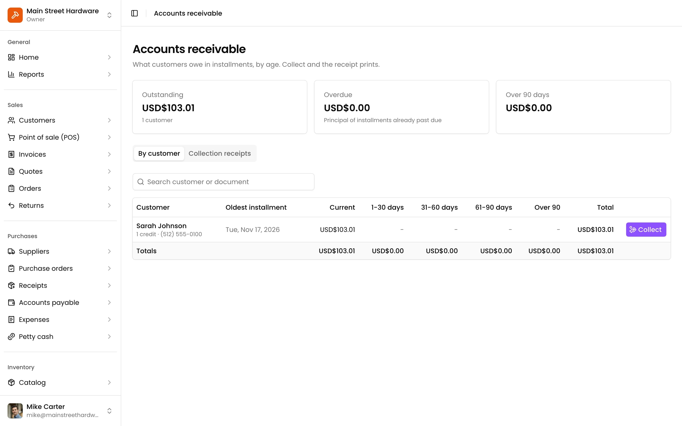 Accounts receivable: who owes, how much is overdue and the button to collect