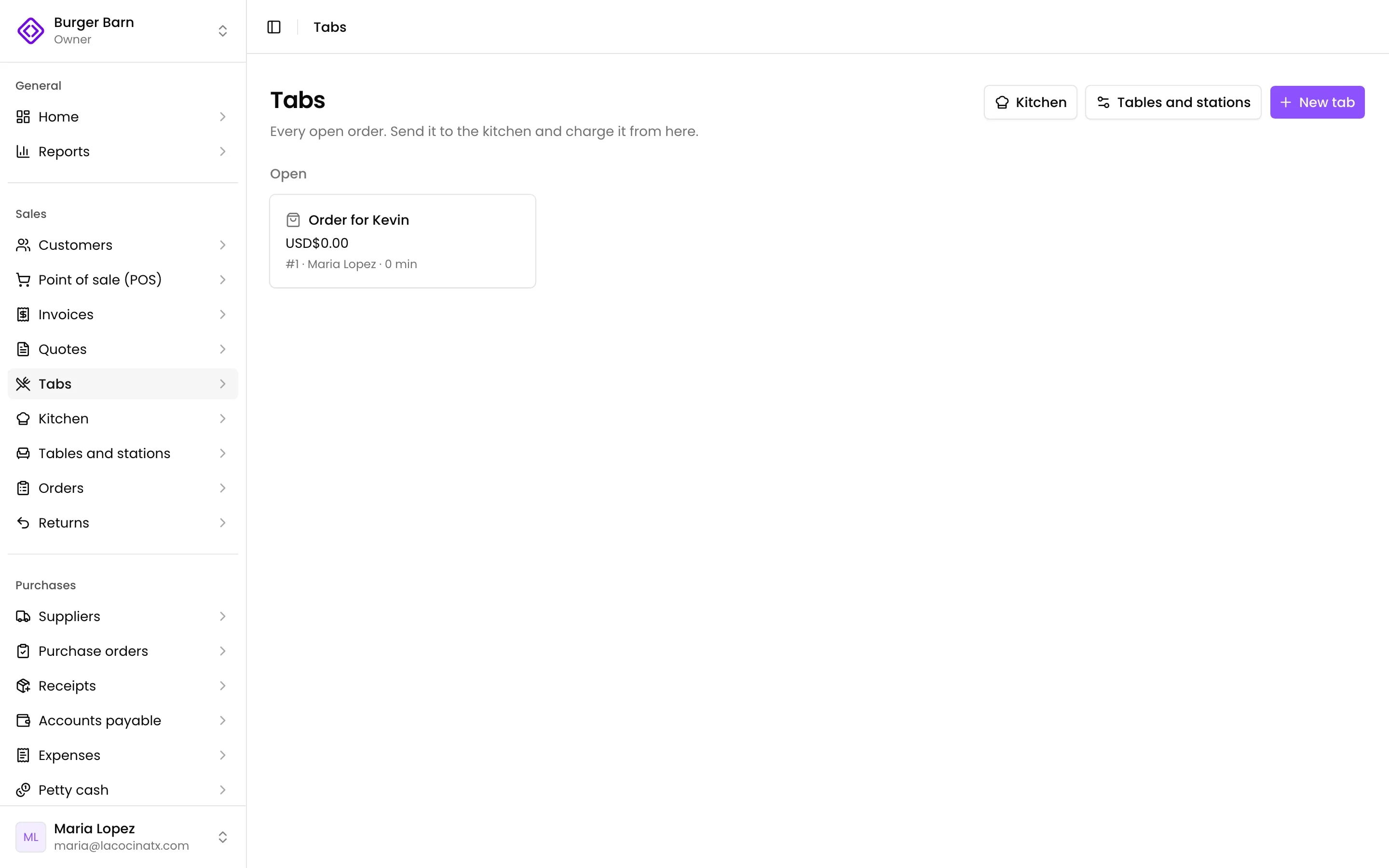 The open tabs at the counter, by name and without tables