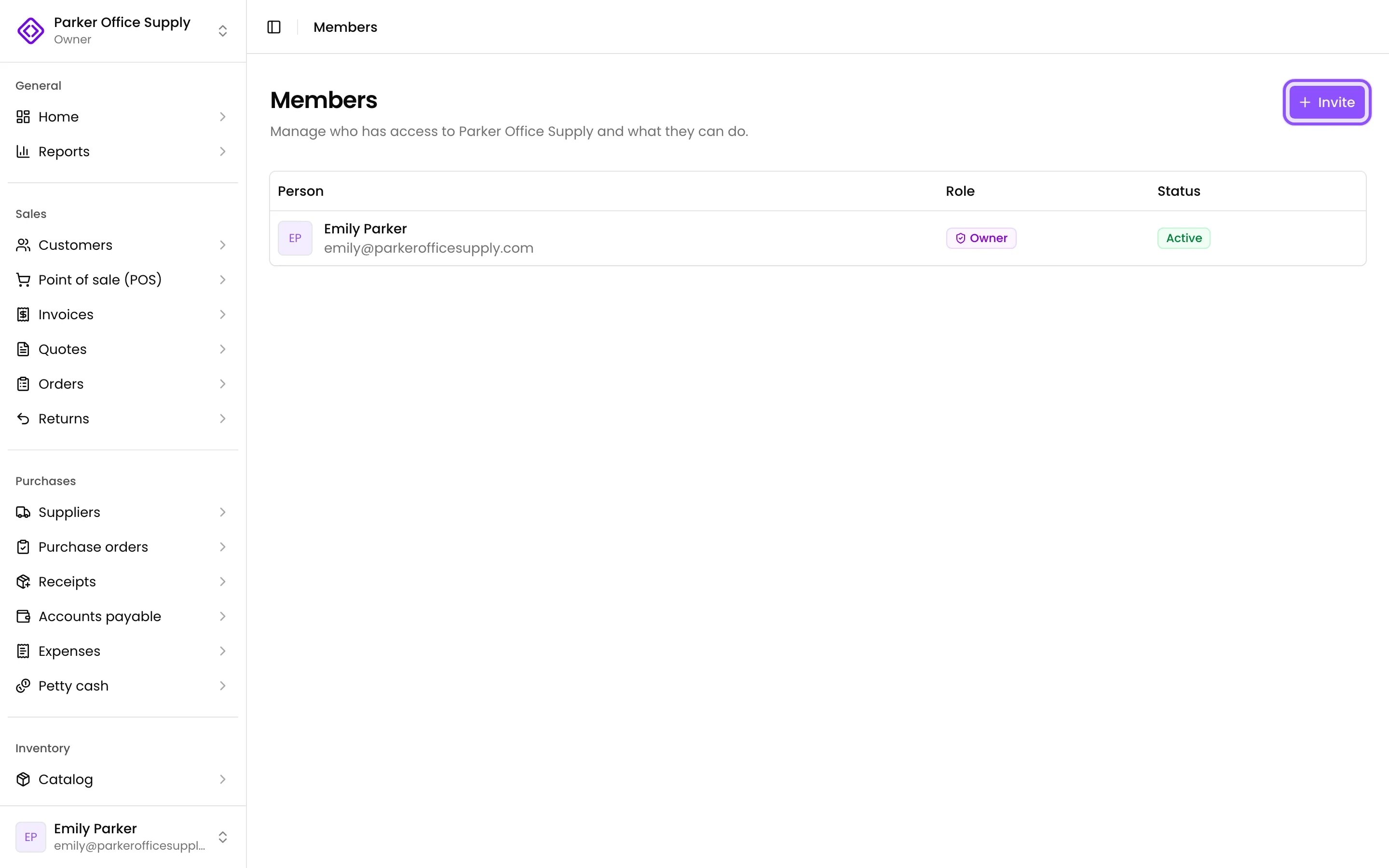 Members with only the owner and the Invite button