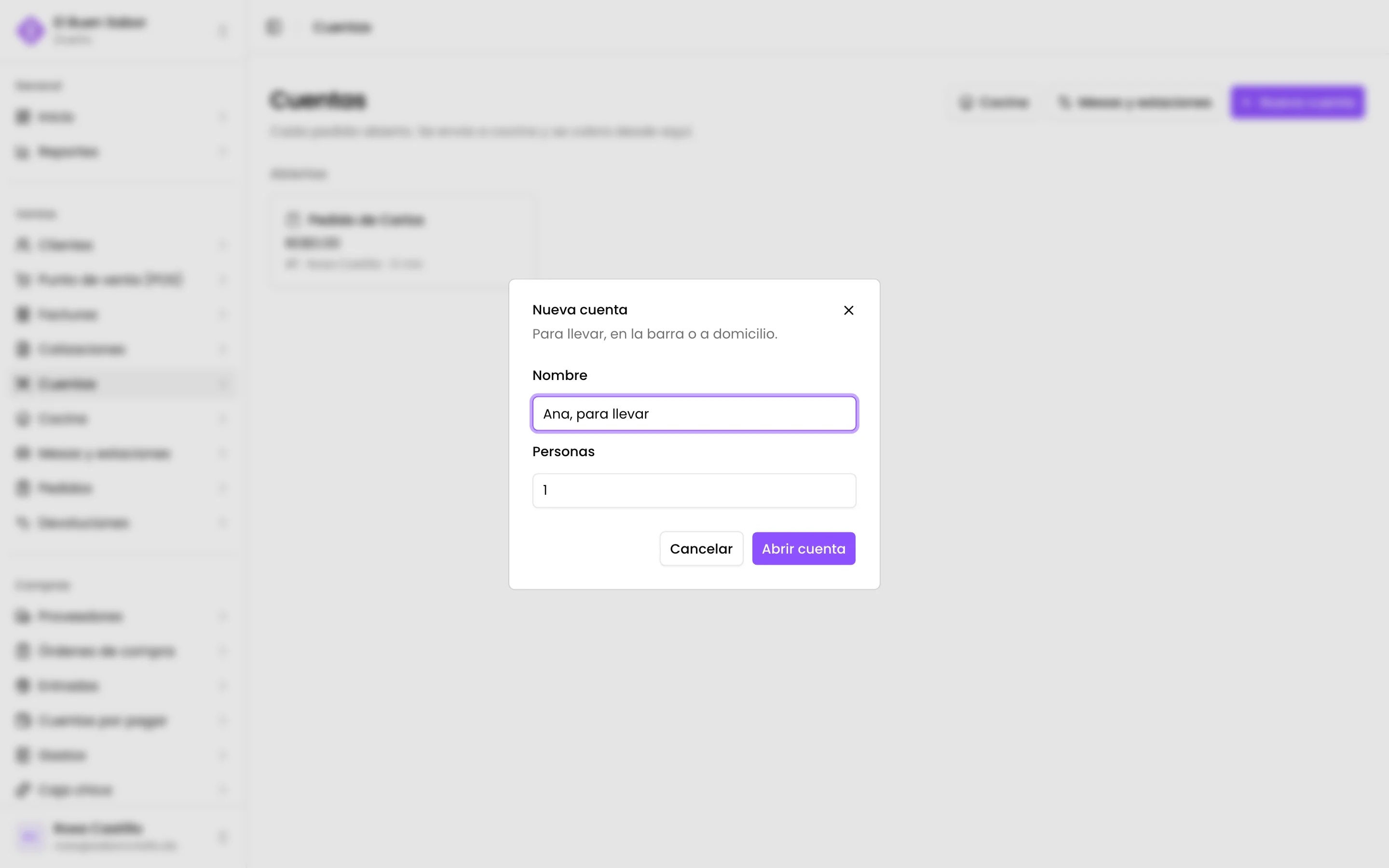 Una cuenta nueva con el nombre del cliente