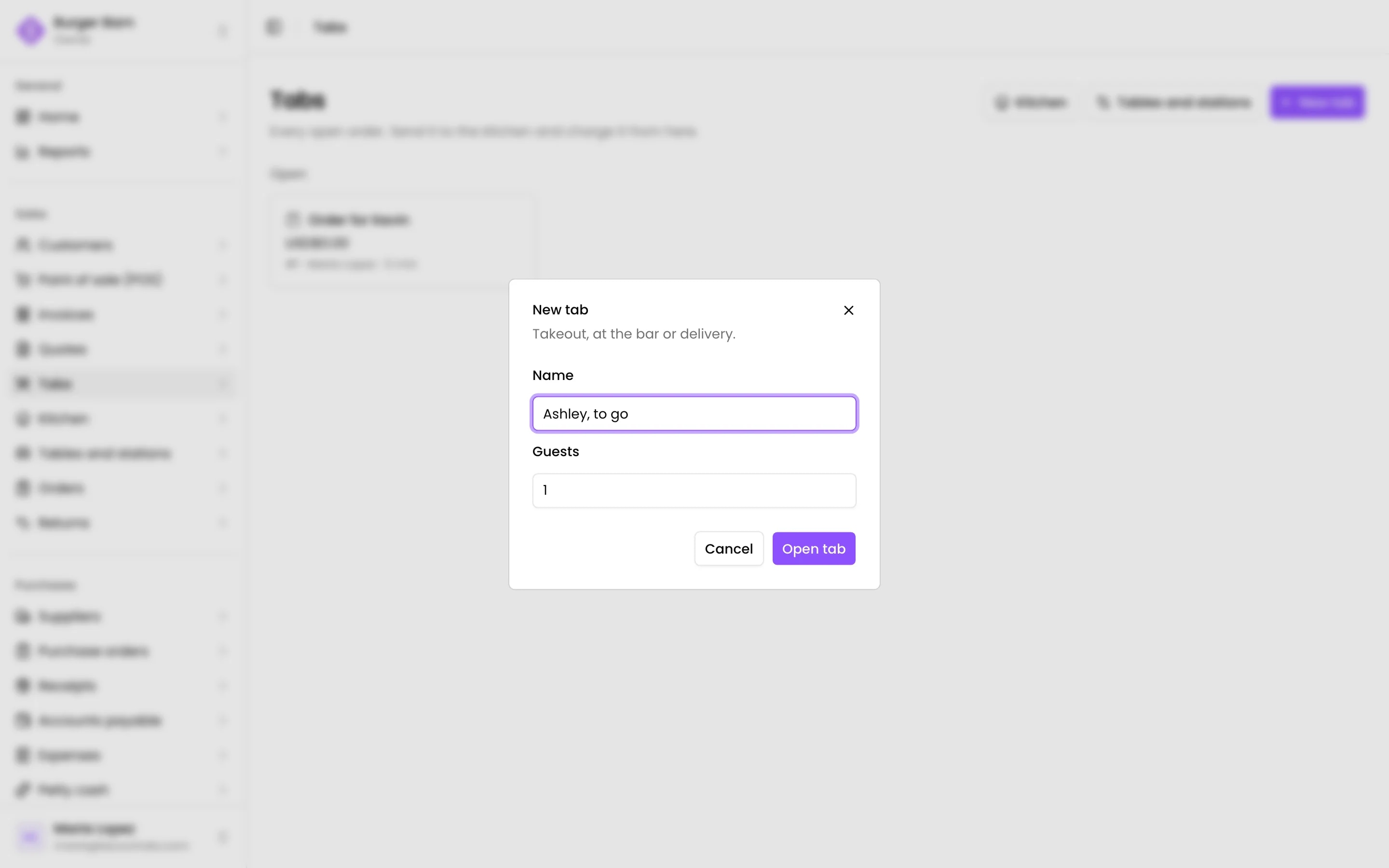 A new tab with the customer's name