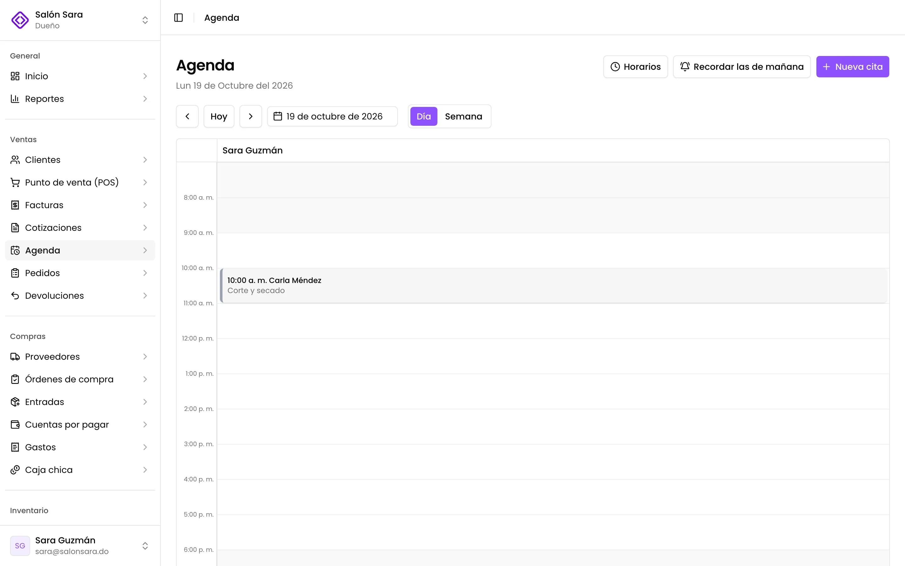 La agenda del día por especialista