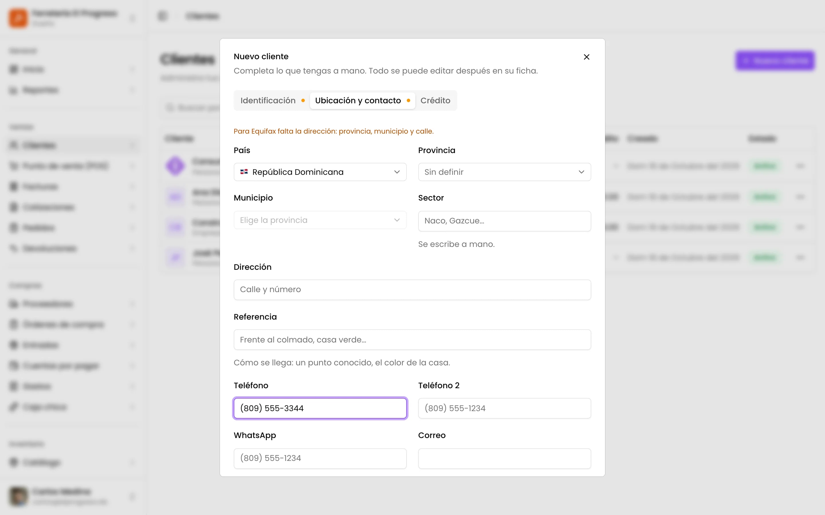 Nuevo cliente: ubicación y contacto