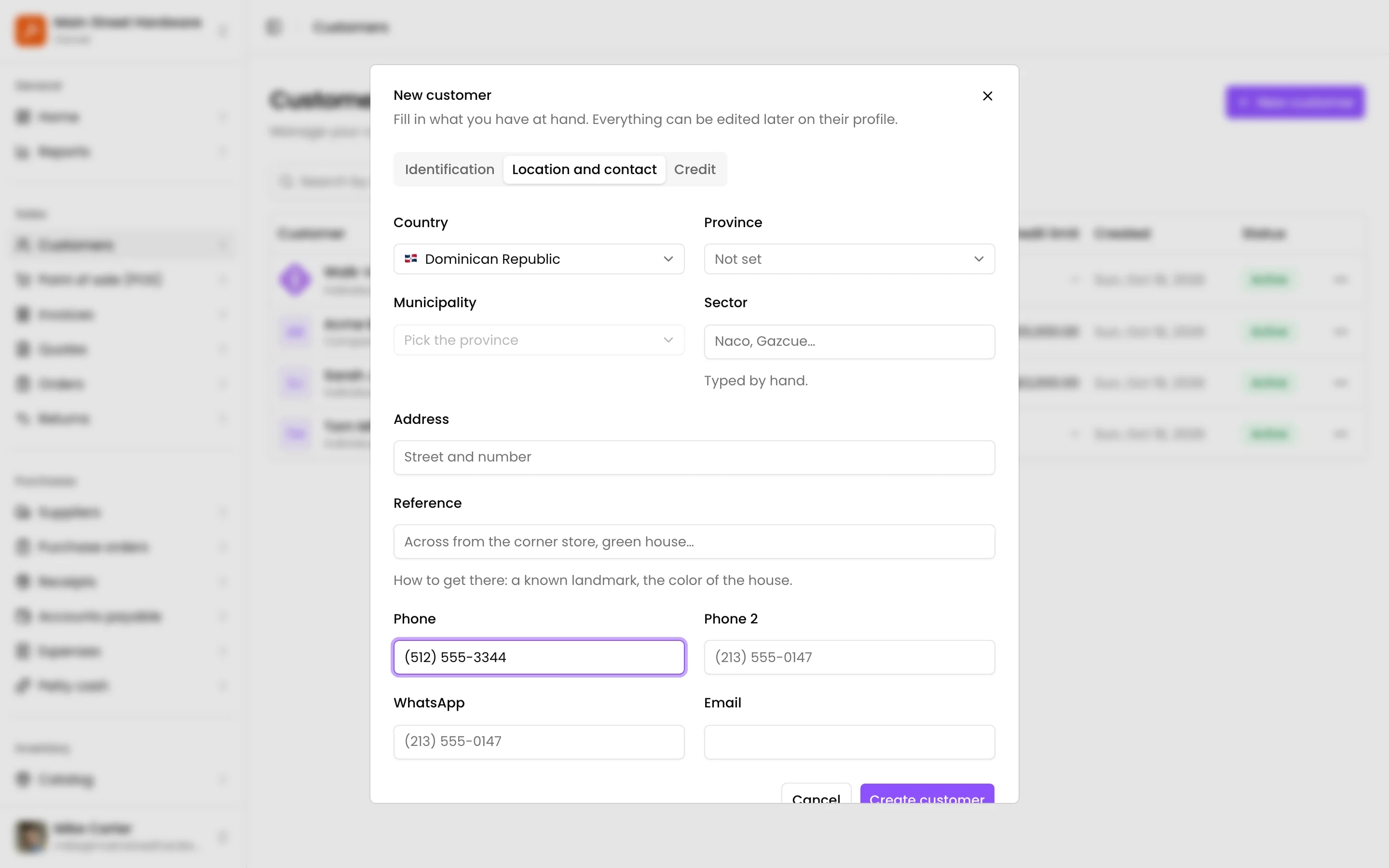 New customer: location and contact