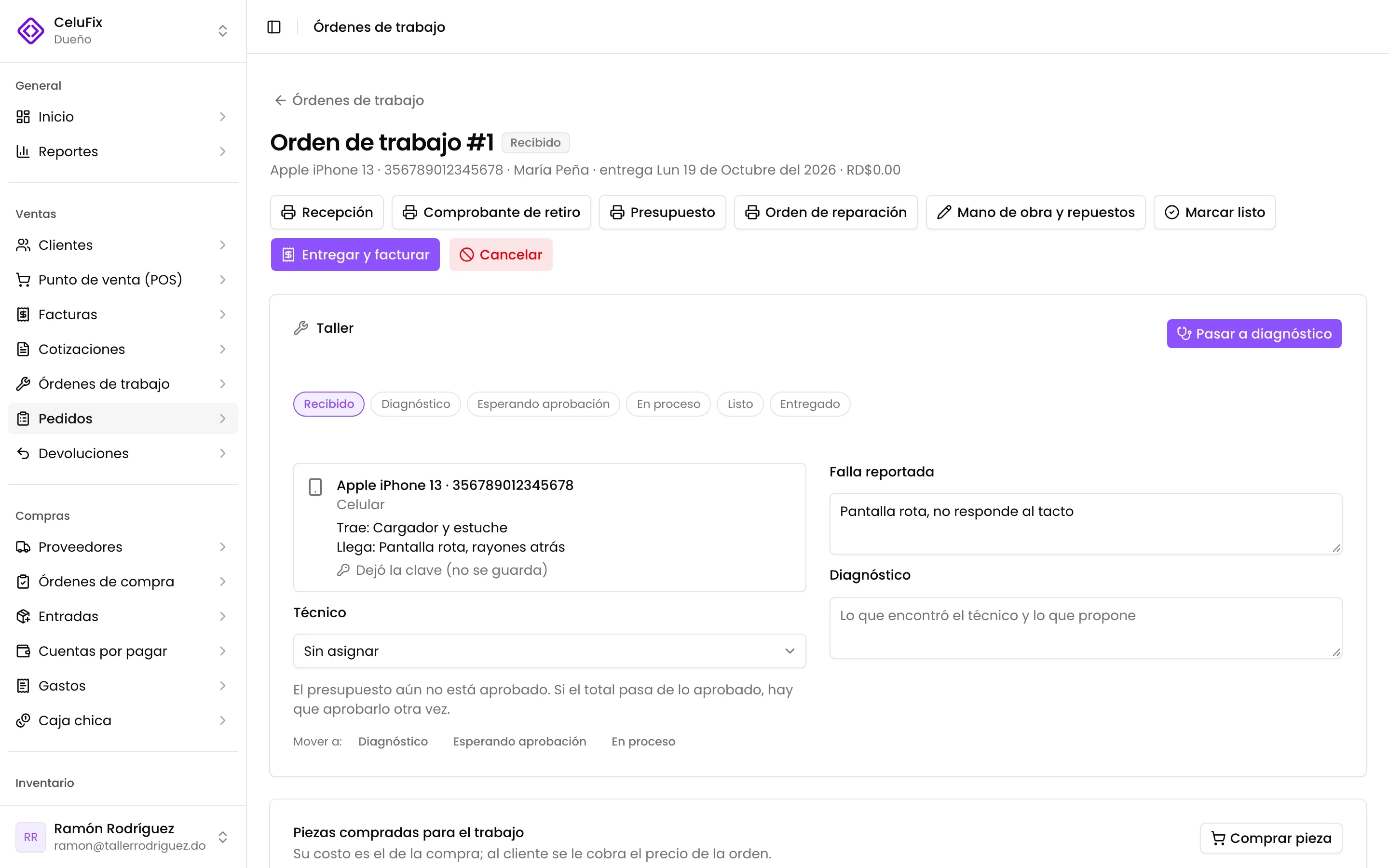 La orden de trabajo del equipo: lo que trae, cómo llega y la clave, que no se guarda
