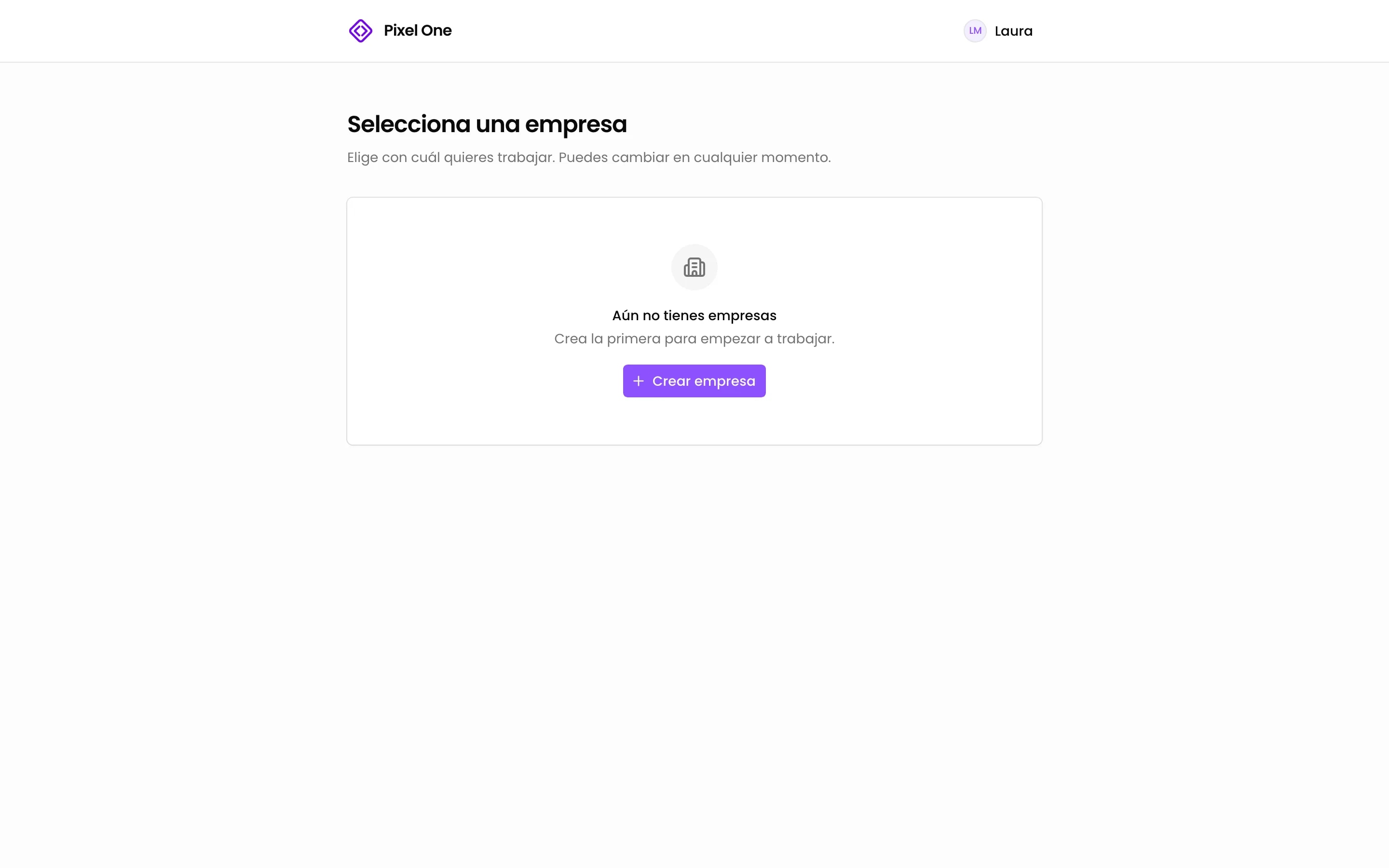 Una cuenta nueva sin empresas, con el botón Crear empresa