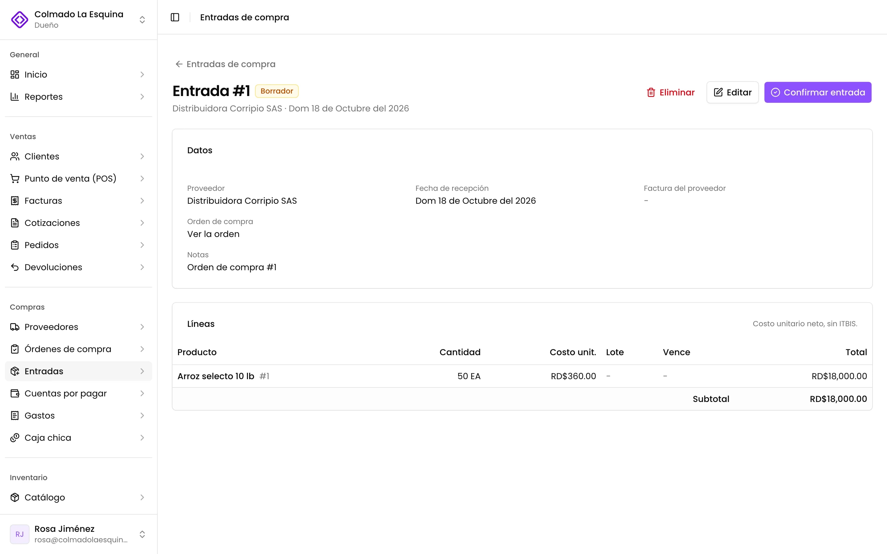 La entrada de compra: lo que llegó, su costo y la factura del proveedor