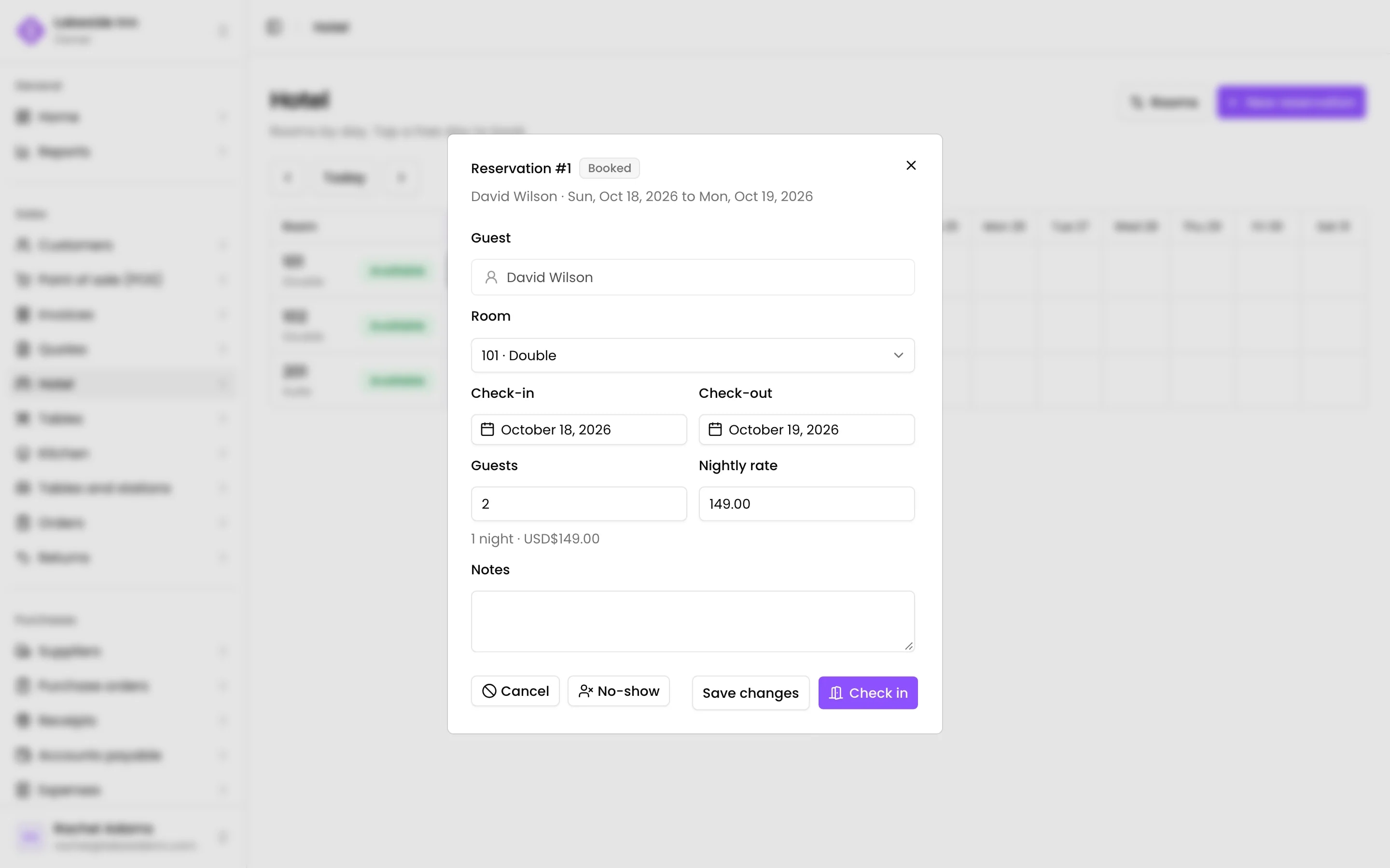A reservation: check in when the guest arrives