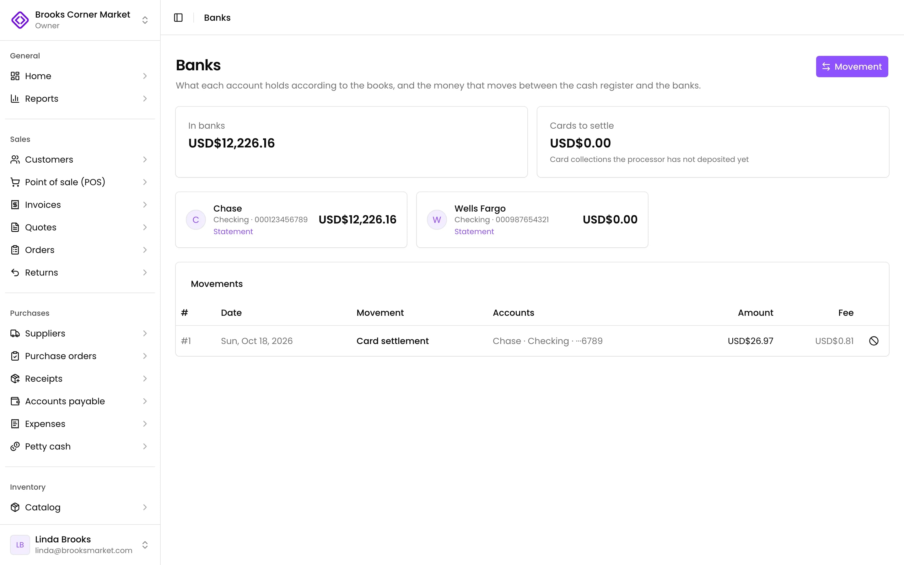 Banks: every movement, deposit, transfer and settlement