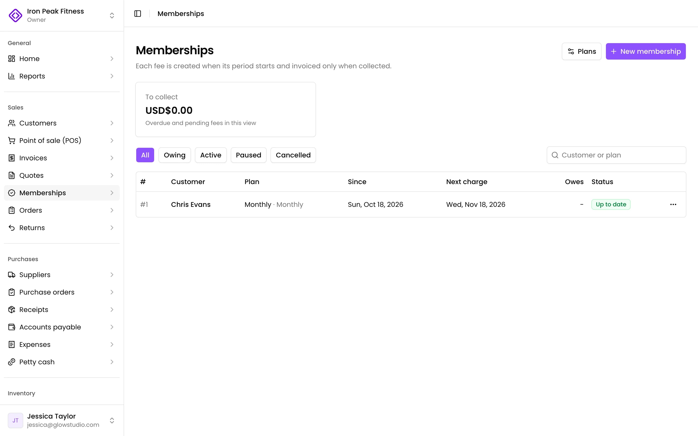 The member up to date after paying
