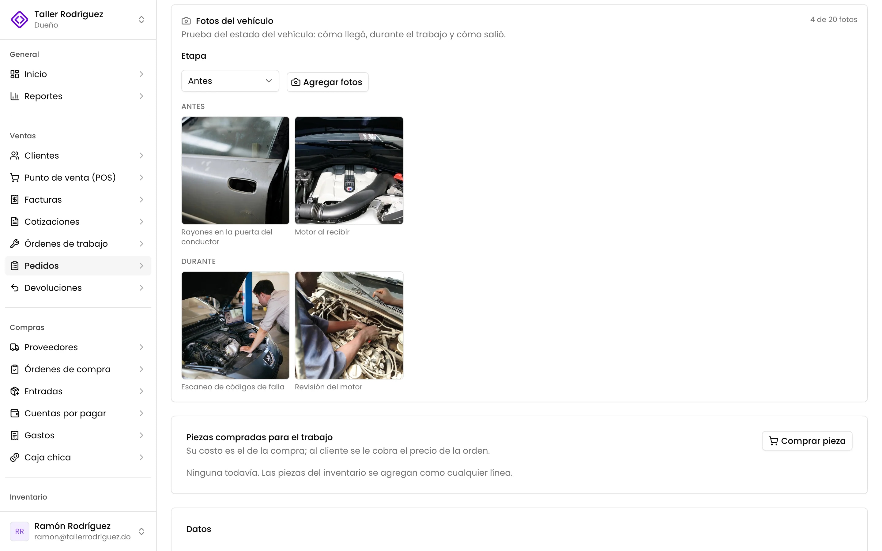 Las fotos del vehículo por etapa, cada una con su descripción