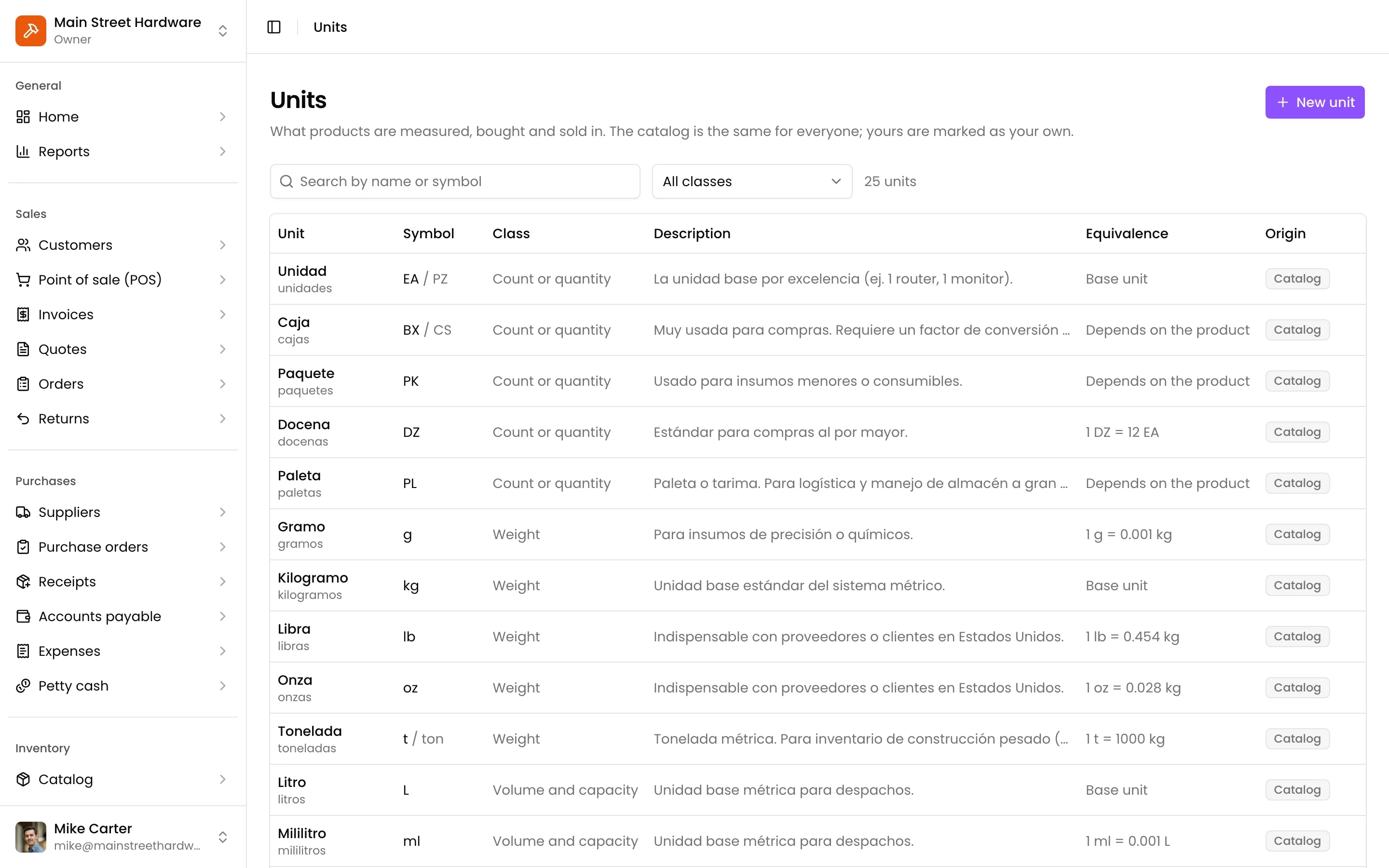 Units of measure: the catalog's and the company's own