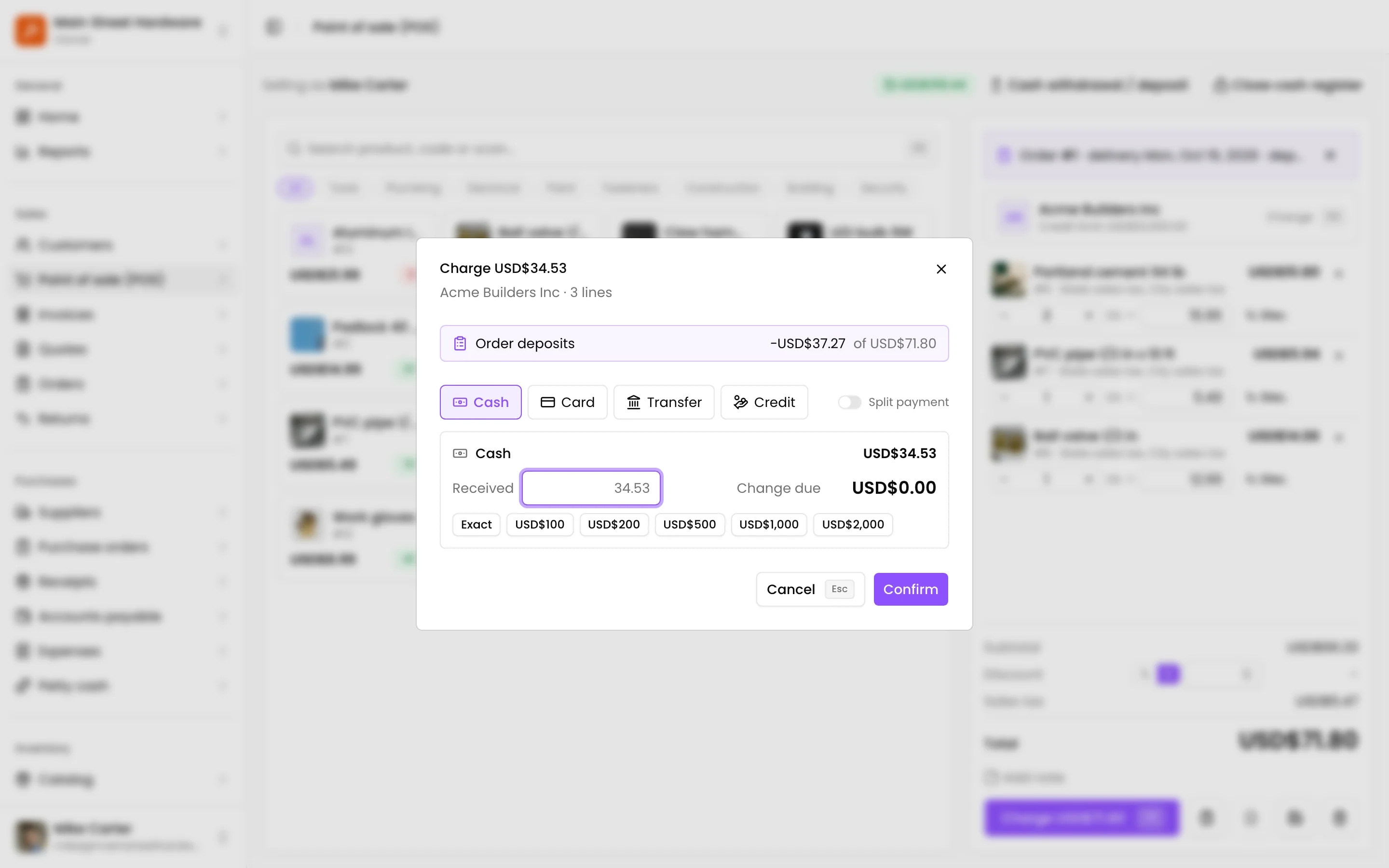 Delivering the order at the point of sale: the deposits pay first and the rest is charged now