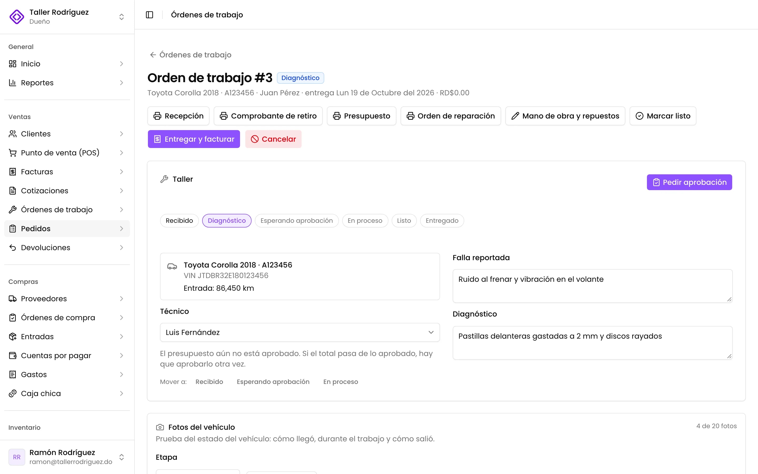 El diagnóstico: lo que encontró el técnico y quién está asignado