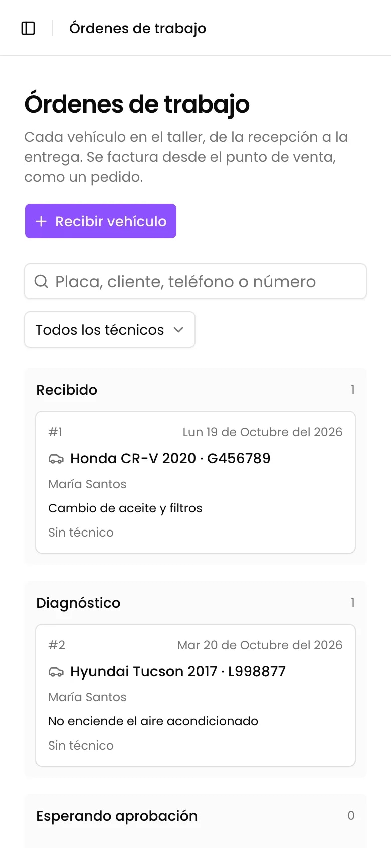 El tablero de órdenes en un celular